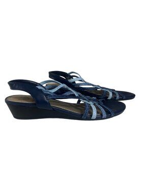 Impo Stretch Wedge Sandals Braided Straps Size 7.5M Blue Summer